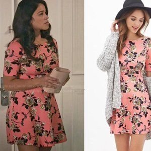 Forever 21 Rose Print Fit and Flare Dress